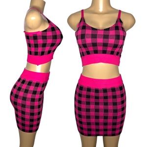 NWT Size Small Cute 2 pieces Women Set Hot Pink Stretchy Pencil Skirt and top